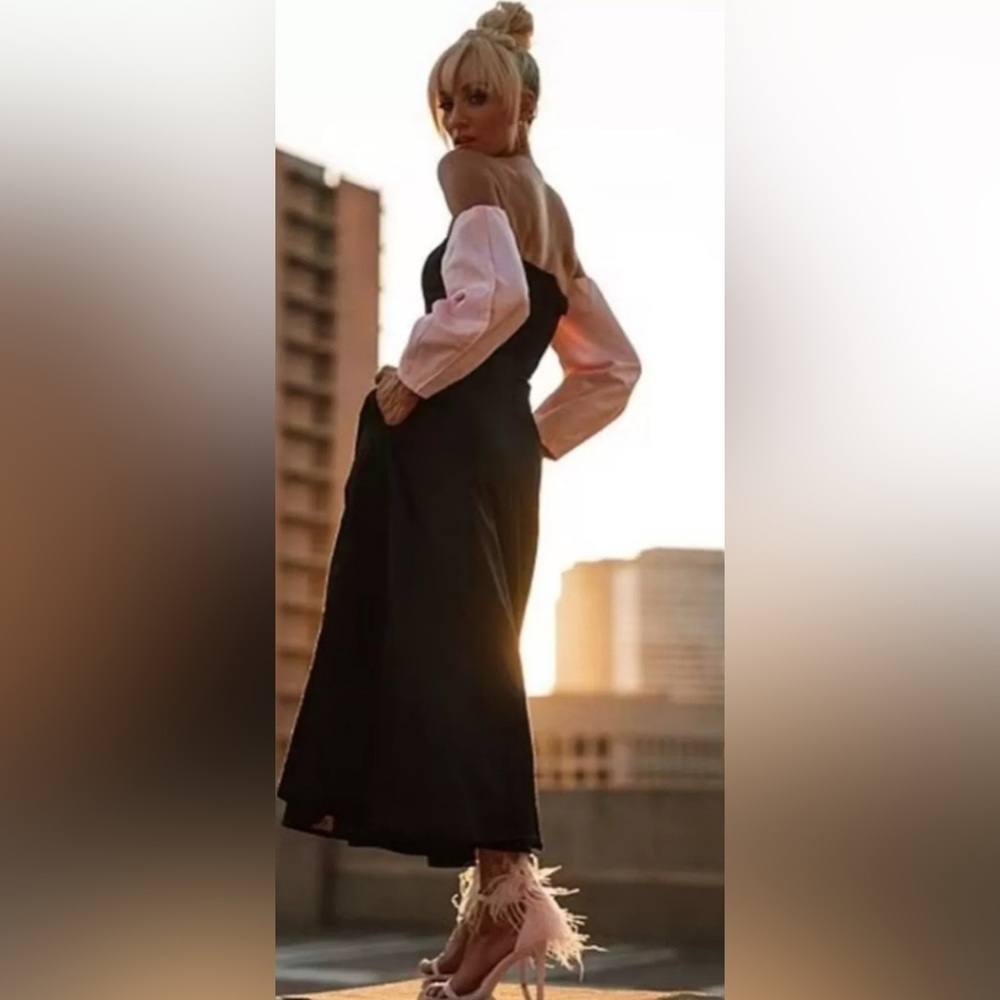 NWT Gianni Bini x Nastia Liukin Audrey Cotton Sateen Off-The-Shoulder Midi Dress